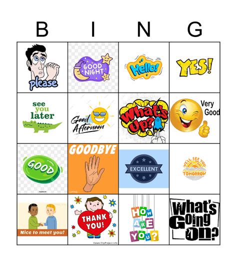 Greetings Salutations Bingo Card