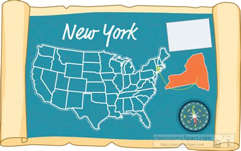 New York State Clipart Scrolled Usa Map Showing New York State Map