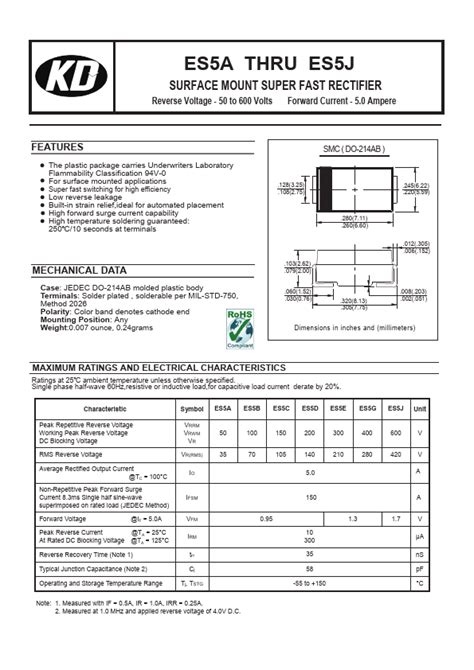 Es G Datasheet Pdf Surface Mount Super Fast Rectifier