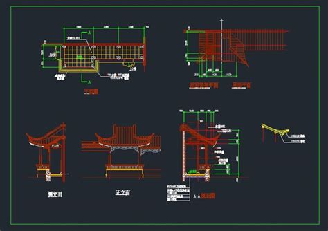 古典中式半亭传统中式景亭挑檐亭施工图详图 原创