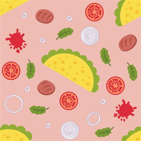 Carne Asada Mexican Fastfood Taco Seamless Pattern Vector Art