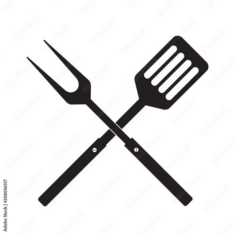 BBQ Or Grill Tools Icon Crossed Barbecue Fork With Spatula Black