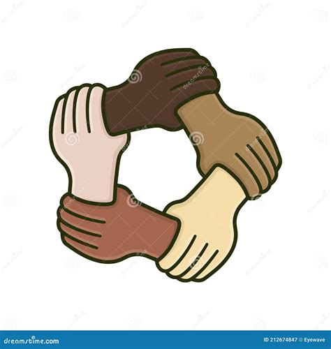 Five Hands Of Different Skin Colors Holding Each Others Wrist Isolated