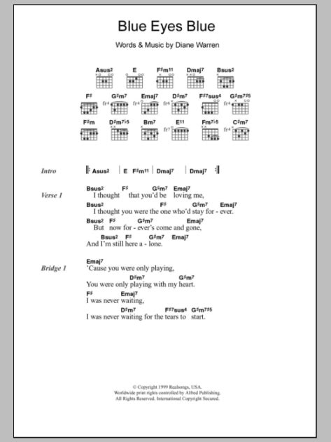 Blue Eyes Blue Guitar Chords Lyrics Zzounds