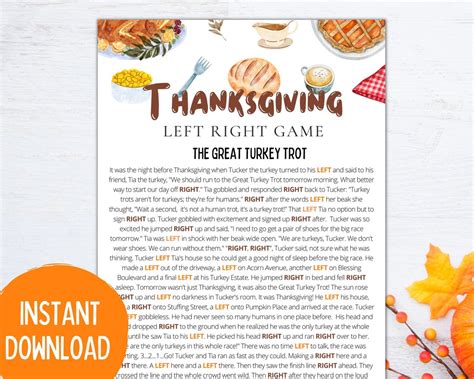 Thanksgiving Left Right Game Thanksgiving Game Etsy