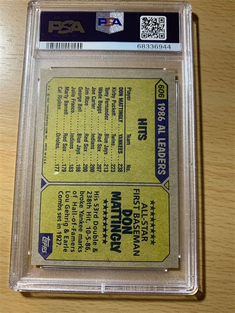 1987 Topps Don Mattingly All Star Trade Mark On Front 606 PSA 8