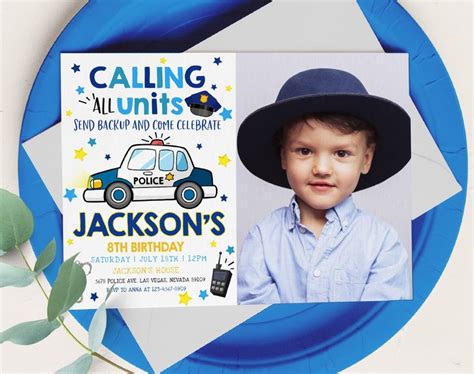 Police Car Invitation Police Officer Birthday Party Photo Invite