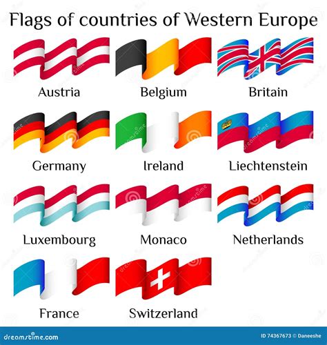 Flying Flags of Western Europe Countries in Waves Stock Vector ...