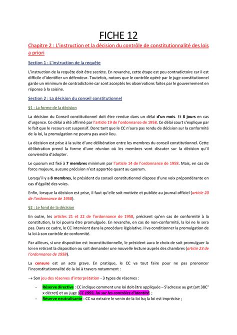 Fiche Chap Linstruction Et La D Cision Du Contr Le De