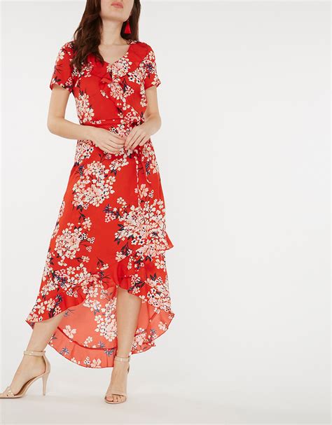 Coral Floral Print High Low Ruffle Maxi Dress Dorothy Perkins Maxi