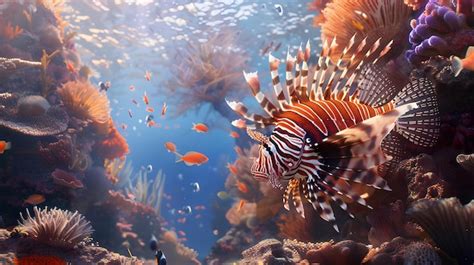 Lionfish Swimming In A Coral Reef Premium AI Generated Image