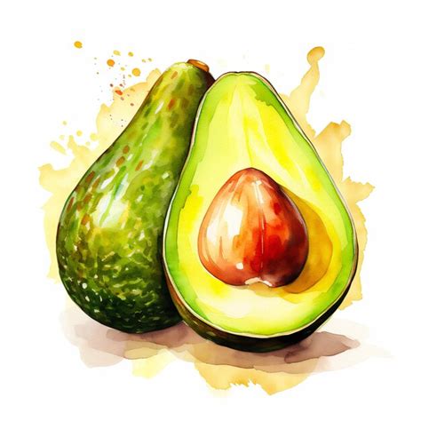 Premium Ai Image Watercolor Avocado Illustration