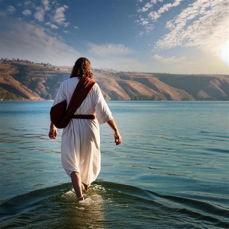 Jesus Christ Walking On Water On The Sea Of Galilee Generative Ai