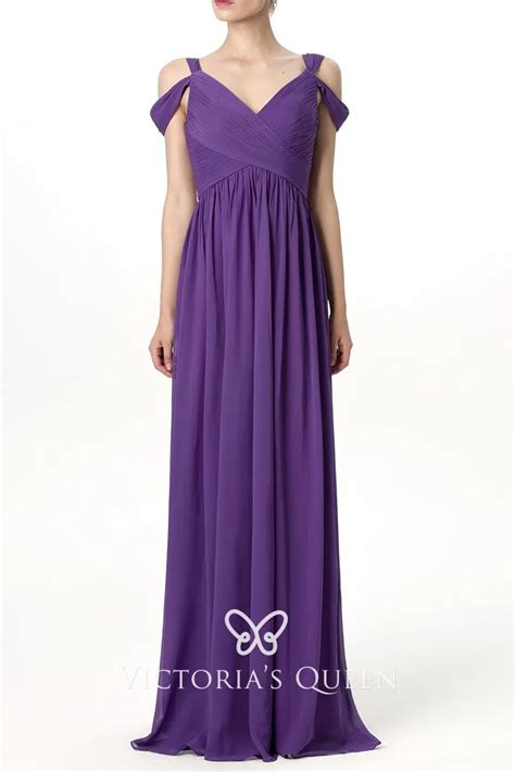 Royal Purple Chiffon Cold Shoulder Bridesmaid Dress Vq