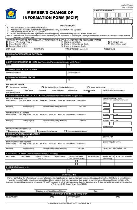 PFF049 Members Change Information Form V08 MEMBERS CHANGE OF