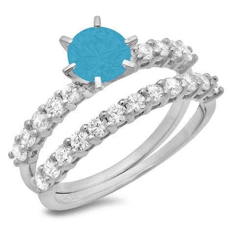 Clara Pucci K White Gold Round Cut Ct Simulated Turquoise Engagement