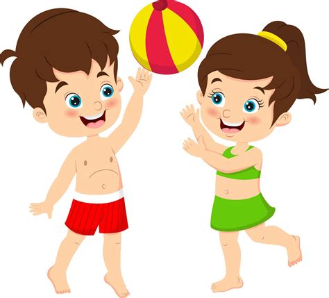 niños de dibujos animados jugando pelota de playa 7867135 Vector en