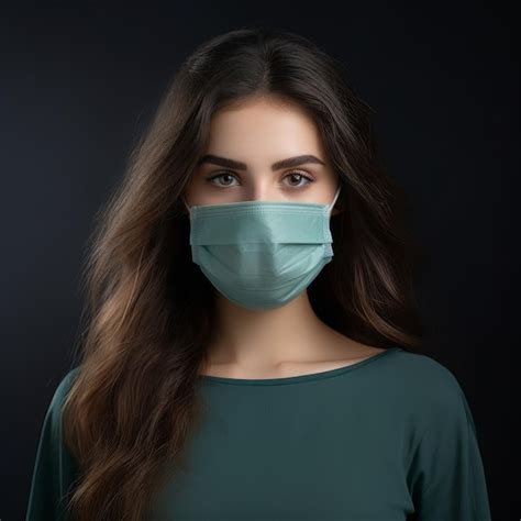 Premium Ai Image A Woman Wearing A Surgical Mask On A Dark Background