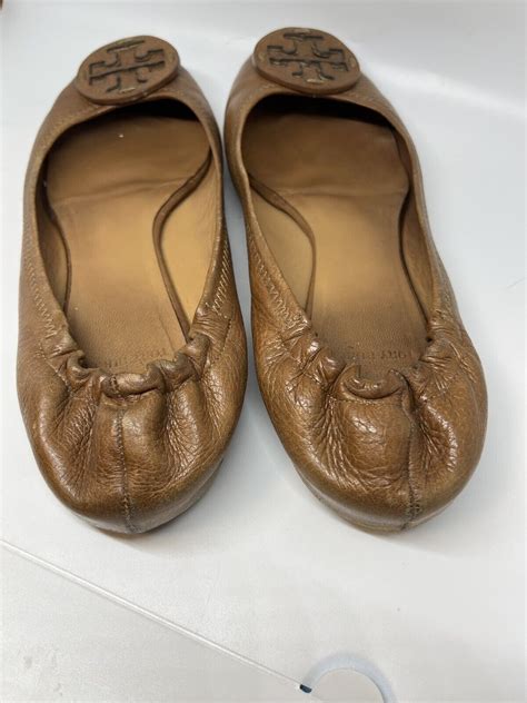 Tory Burch Reva Royal Tan Tumbled Leather Ballet Flat Gem