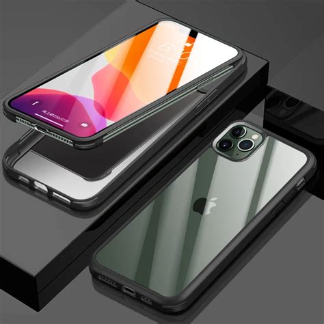 For Iphone Case Clear Tempered Glass Phone Case For Iphone 11pro Case Shell For Iphone 11 Cover