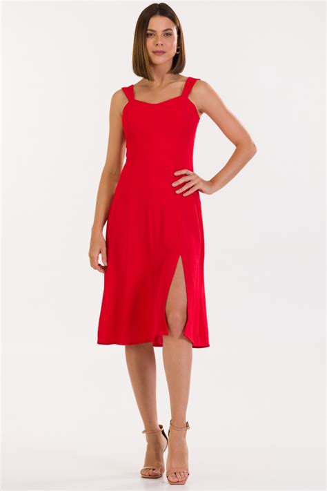 Vestido Midi De Alfaiataria Feminina Mariah Vermelho Sunset