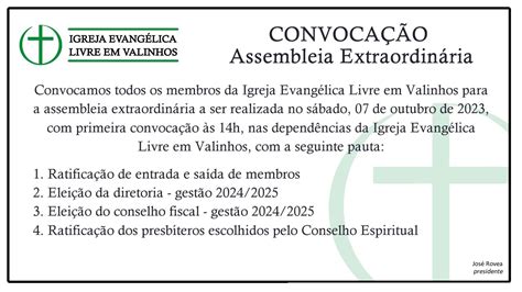 Assembleia Geral Extraordin Ria Igreja Evang Lica Livre Em