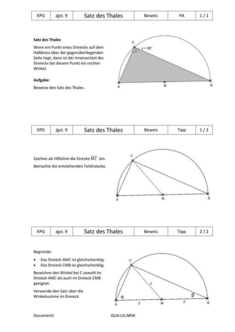 Arbeitsblatt Satz Des Thales
