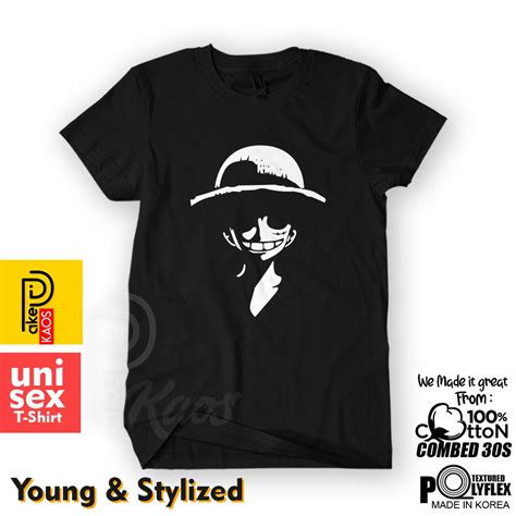 Jual Kaos Distro Luffy One Piece Smile In Siluet Cotton Combed Unisex