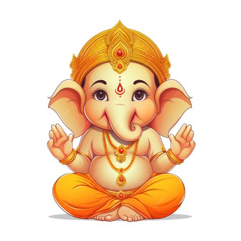 Premium Ai Image Cute Ganesha Illustration Golden Theme White Background