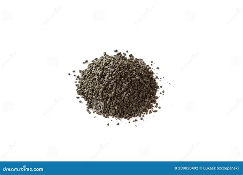 A Pile Of Black Gunpowder Isolated On White Background Stock Photo