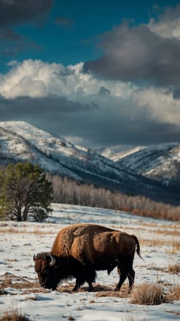 Vista De Un Majestuoso Bisonte En Su H Bitat Natural Durante Un D A De