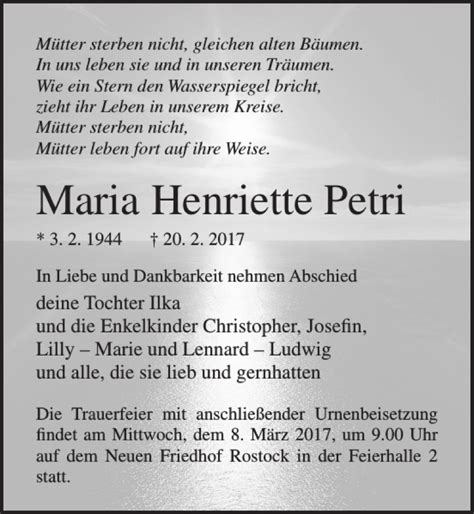 Traueranzeigen Von Maria Henriette Petri Trauer Anzeigen De