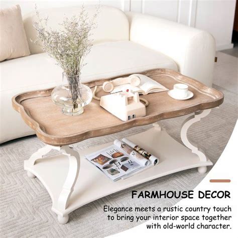 COZAYH Rustic Farmhouse Cottagecore Coffee Table Natural Tray Top Sofa