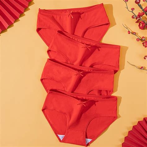 Buy Langsha 4pcs Womens Panties Luck Red Underwear Cute Bow Girls