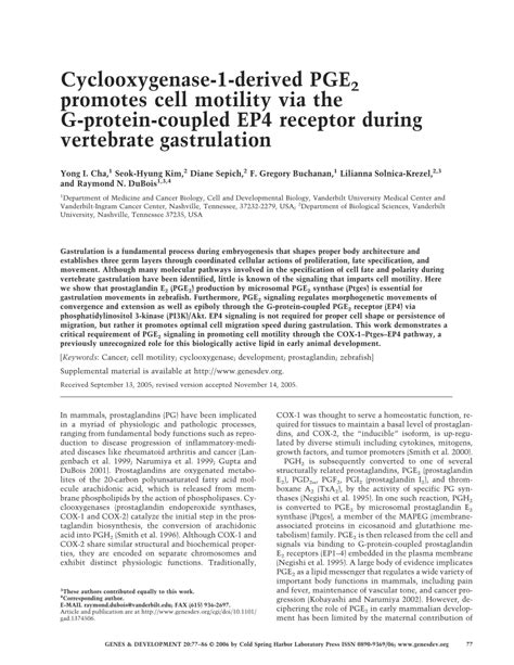 PDF Cyclooxygenase 1 Derived PGE2 Promotes Cell Motility Via The G