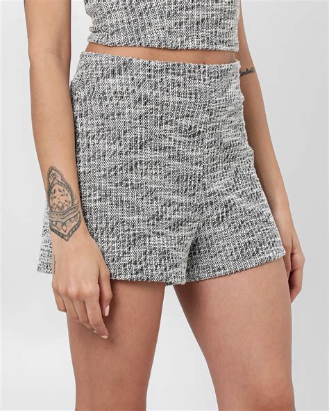 Riachuelo Short Feminino Tweed Cintura Alta Cinza Pool