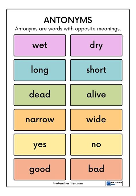 Antonyms Chart - Fun Teacher Files