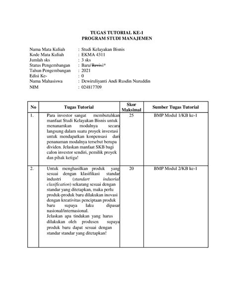 Tugas Studi Kelayakan Bisnis Tugas Tutorial Ke Program