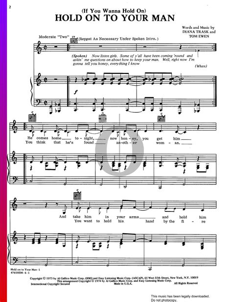 If You Wanna Hold On Hold On To Your Man Diana Trask Piano Sheet