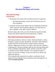 Micro Ch 7notes Docx Chapter 7 Microbial Physiology And Genetics