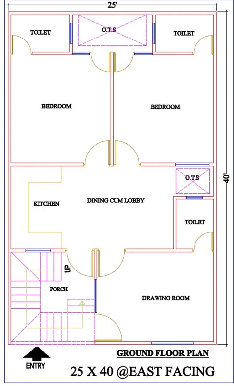 25 X 40 East Facing 3bhk House Plan According To Vastu