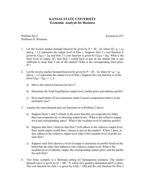 Problem Set 4 Economics 815