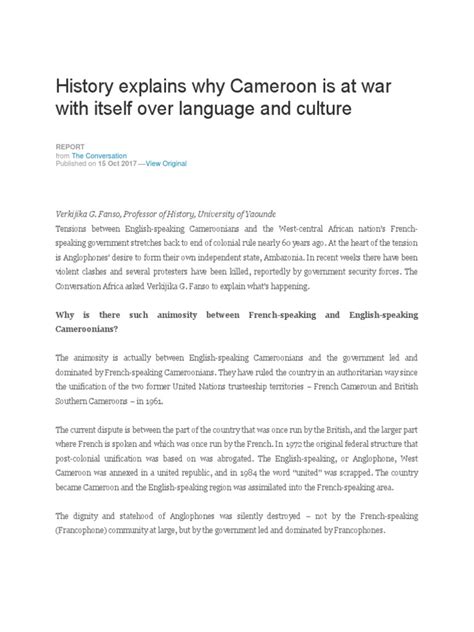 History Explains Why Cameroon Is At War With Itself Over Language And