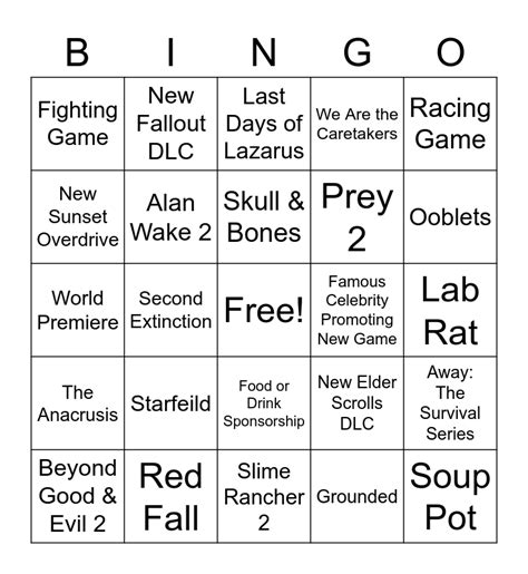 Xbox Bethesda Showcase Bingo Card