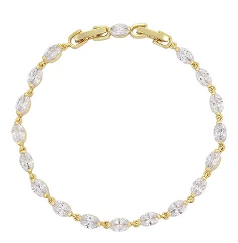 Pulsera Oro 14k Lam Swarovski Blanco 19 21cm Regalo Mujer Meses Sin