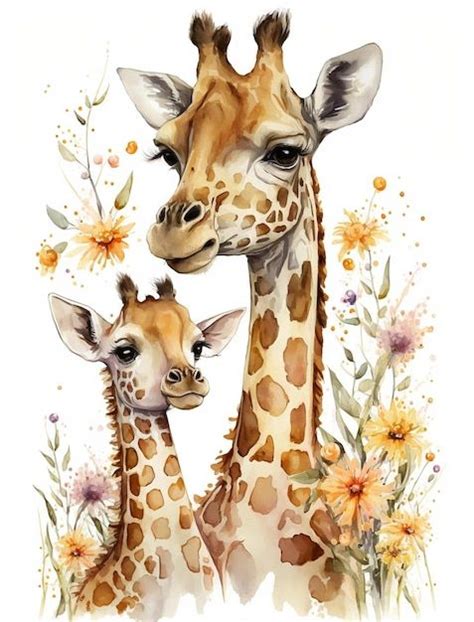 Premium Photo A Watercolor Painting Of A Giraffe With A Flower Crown