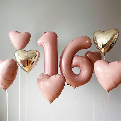 sweet  pink gold balloon set heart birthday decor etsy