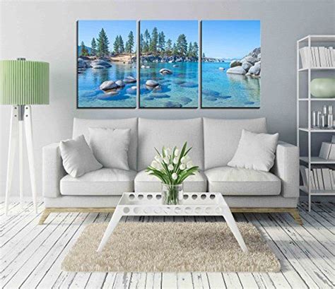 Wall Canvas Print Wall Art Set Vibrant Forest Rocky Lake Landscape