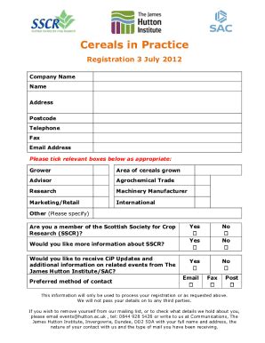 Fillable Online Cereals In Practice Registration Form Fax Email