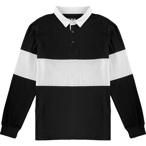 Traditional Black And White Striped Mens Long Sleeve Rugby Shirt